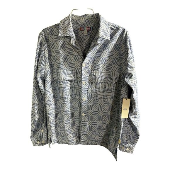 NWT Urban Outfitters Mens S Blue Geometric Twill Button Down Over Shirt Jacket - Picture 1 of 6